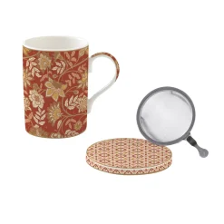 Easy Life Mug et dessous de verre en porcelaine 350 ml FLEURS DES RÊVES> Coffret Cadeau