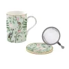 Easy Life Mug et sous-verre en porcelaine avec infuseur 350 ml Wild TROPICAL> Coffret Cadeau|Petit Dejeuner