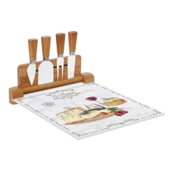 Easy Life Planche à fromage avec plateau en verre et 4 couteaux à fromage LES FROMAGES> Quotidienne|Cuisine
