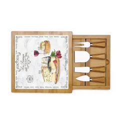 Easy Life Planche à fromage en bambou avec plateau en verre et couteaux LES FROMAGES> Quotidienne|Cuisine