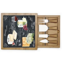 Easy Life Planche à fromage en bambou avec plateau en verre et couteaux WORLD OF CHEESE> Quotidienne|Cuisine