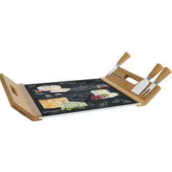 Easy Life Plateau à fromage en bambou avec base en verre et 4 couteaux WORLD OF CHEESE> Quotidienne|Cuisine