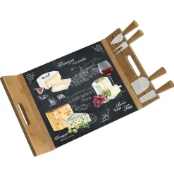 Easy Life Plateau à fromage en bambou avec base en verre et 4 couteaux WORLD OF CHEESE> Quotidienne|Cuisine