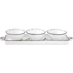 Easy Life Plateau apéritif 37×10 cm avec 3 bols en porcelaine Ø 10 cm HERBARIUM> Quotidienne|Services De Table En Porcelaine​