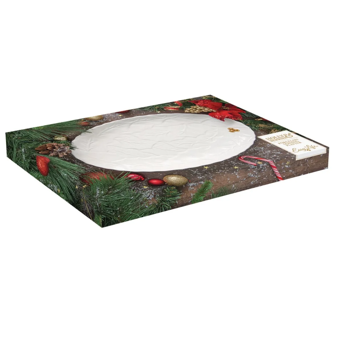 Easy Life Plateau de service ovale HOLLY & BERRIES WHITE> Noël|Services De Table En Porcelaine