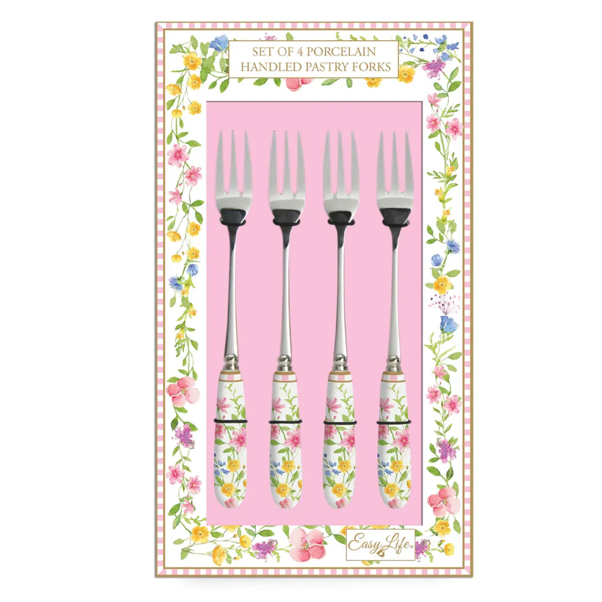 Easy Life Set 4 fourchettes à dessert avec manche en porcelaine en c.b. HAPPY EASTER> Services De Table En Porcelaine|Happy Easter