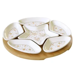 Easy Life Set apéritif Ø 25 cm avec 6 bols en porcelaine et base en bambouCHRISTMAS LIGHTs> Noël|Services De Table En Porcelaine