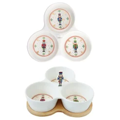 Easy Life Set apéritif avec 3 bols en porcelaine et support en bambou NUTCRACKER> Noël|Services De Table En Porcelaine​