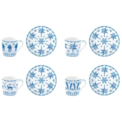 Easy Life Set de 4 tasses à café avec soucoupes bleues EXOTIC VIBES> Ethnique|Petit Dejeuner