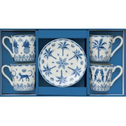 Easy Life Set de 4 tasses à café avec soucoupes bleues EXOTIC VIBES> Ethnique|Petit Dejeuner
