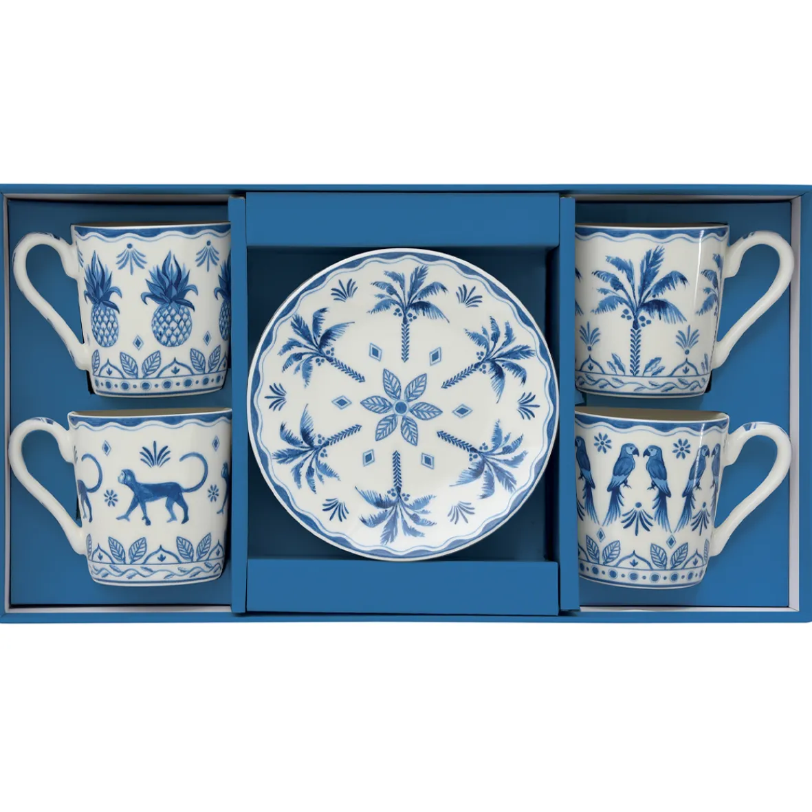 Easy Life Set de 4 tasses à café avec soucoupes bleues EXOTIC VIBES> Ethnique|Petit Dejeuner