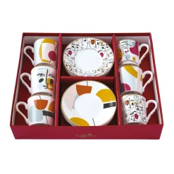 Easy Life Set de 6 tasses à espresso de 100 ml avec soucoupes MODERNISM> Coffret Cadeau|Petit Dejeuner