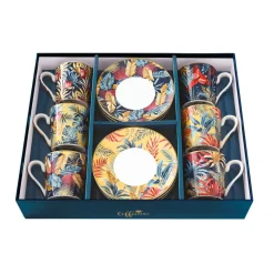 Easy Life Set de 6 tasses à espresso de 100 ml avec soucoupes EQUATORIAL> Coffret Cadeau|Petit Dejeuner