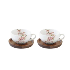 Easy Life Set de 2 tasses avec soucoupes SAKURA> Nature|Petit Dejeuner