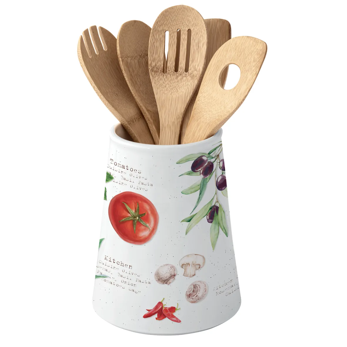 Easy Life Set de 5 ustensiles de cuisine en bambou avec support en porcelaine HOME & KITCHEN> Cuisine|Home & Kitchen