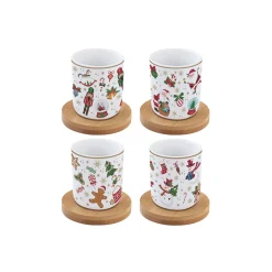 Easy Life Set de 4 verres à café avec soucoupes CHRISTMAS FRIENDS> Noël|Petit Dejeuner