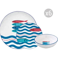 Easy Life Set de vaisselle 18 pcs SARDINE’S PARTY> Maritime|Services De Table En Porcelaine​