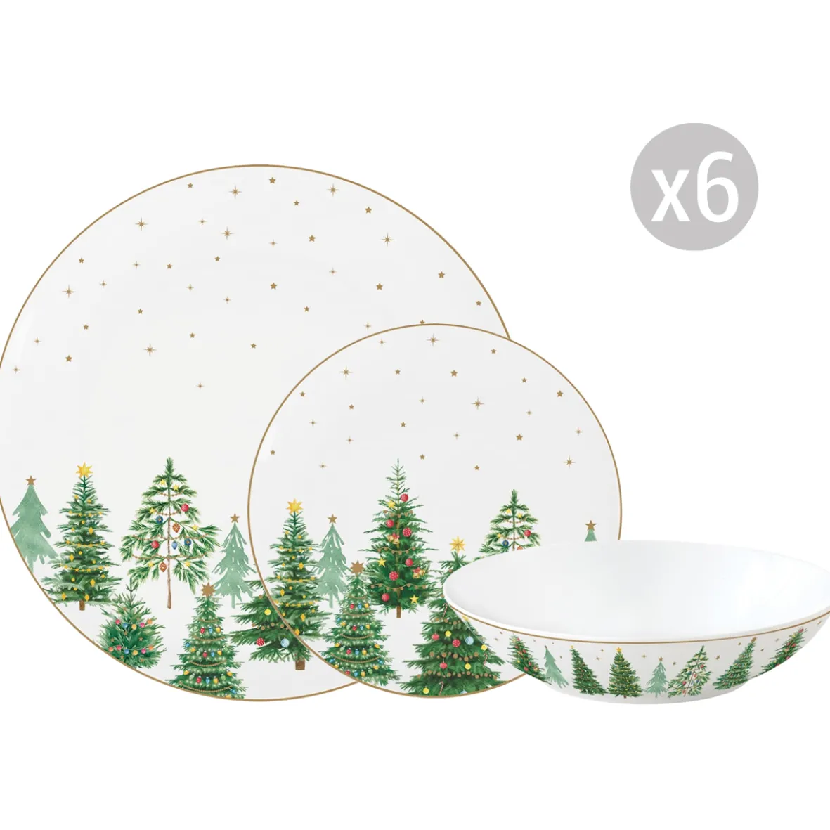 Easy Life Set de vaisselle 18 pièces FESTIVE TREES> Services De Table En Porcelaine|Festive Trees