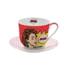Easy Life Tasse à petit-déjeuner avec assiette, 400 ml POP ART> Coffret Cadeau|Petit Dejeuner