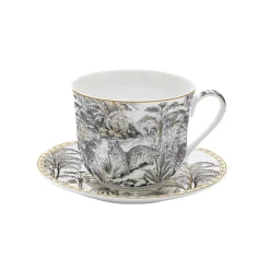 Easy Life Tasse à petit-déjeuner de 400 ml avec assiette en porcelaine fine china RETRO JUNGLE> Coffret Cadeau|Moderne