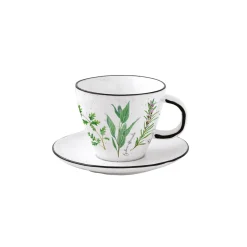 Easy Life Tasse avec soucoupe, 250 ml en porcelaine HERBARIUM> Quotidienne|Petit Dejeuner