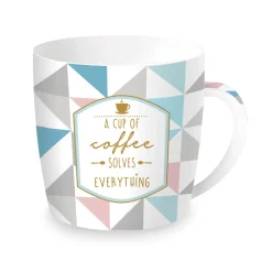 Easy Life Tasse en porcelaine dans une boîte en métal A CUP Of COFFEE Solves Everything> Petit Dejeuner