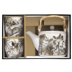 Easy Life Théière 600 ml avec infuseur en métal et 2 tasses de 160 ml en porcelaine RETRO JUNGLE><noscript><img width=